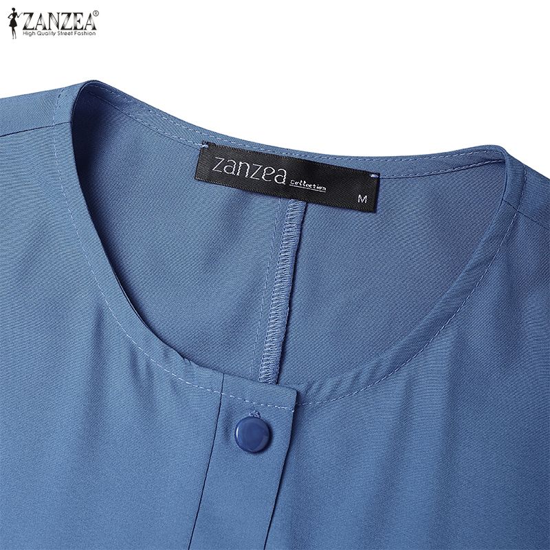 ZANZEA Мусульманское повседневное платье с круглым вырезом, длинными рукавами и свободным кроем для женщин