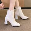 Белые ботильоны для женщин, толстый высокий каблук, круглый носок, элегантные короткие ботильоны, женские туфли-лодочки с пряжкой, Botas Femininas