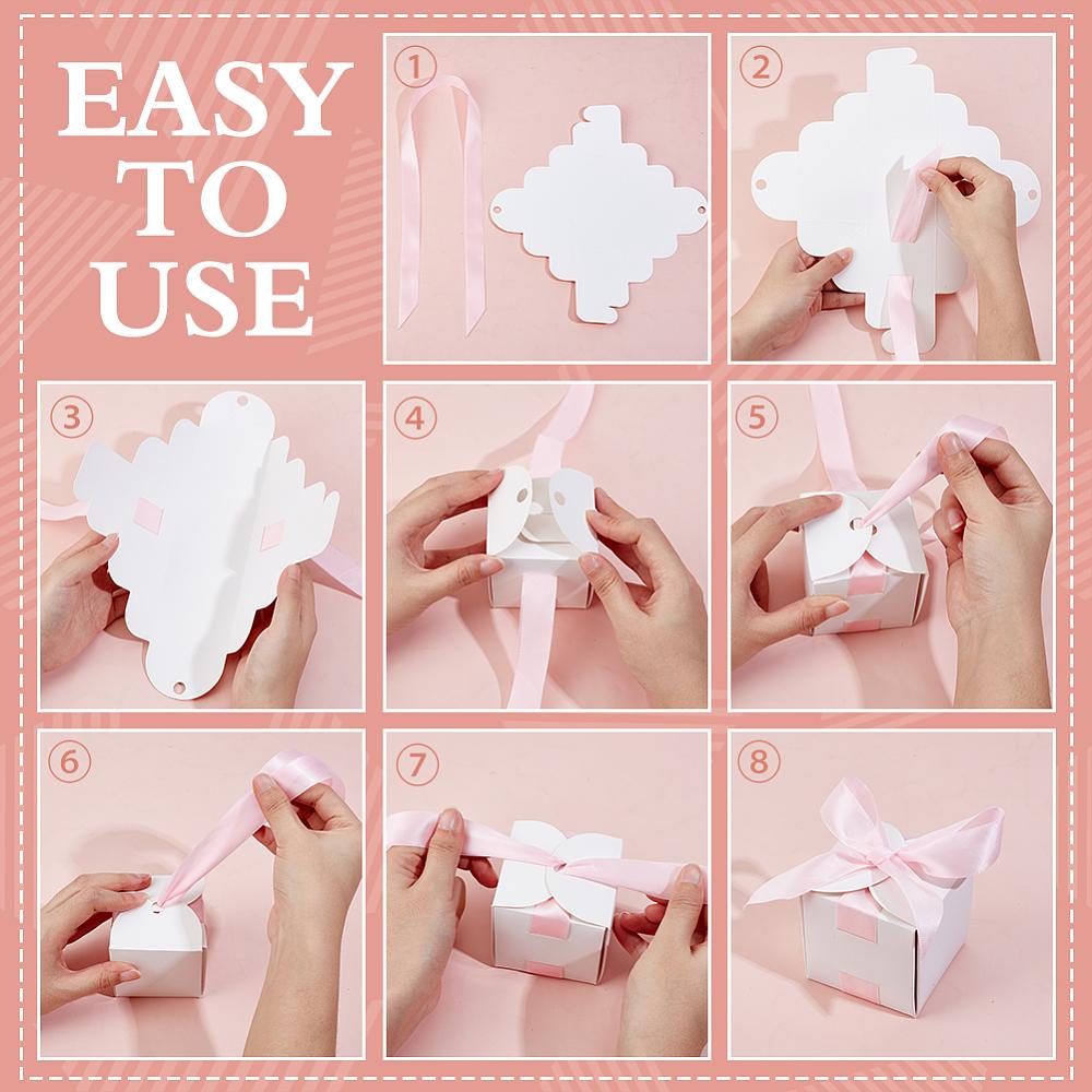 60sets Square Paper Wedding Candy Storage Boxes with Ribbon Pink 23.5x22.6cm