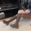 Британский стиль универсальные ботинки женские 2025 осень новые на толстой подошве с увеличением роста и тонкие ботфорты до колена с темпераментом