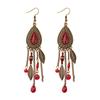 TopHanqi Womens Bohemia Ethnic Bronze Water Drop Earring Multicolor Stone Metal Leaf Pendant Long Tassel Earrings Indian Zircon