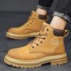 Autumn and Winter New Couple Rhubarb Boots Thick-soled High-top Martin Boots Casual Tooling Boots Velvet Warm Snow Boots of the Same Style