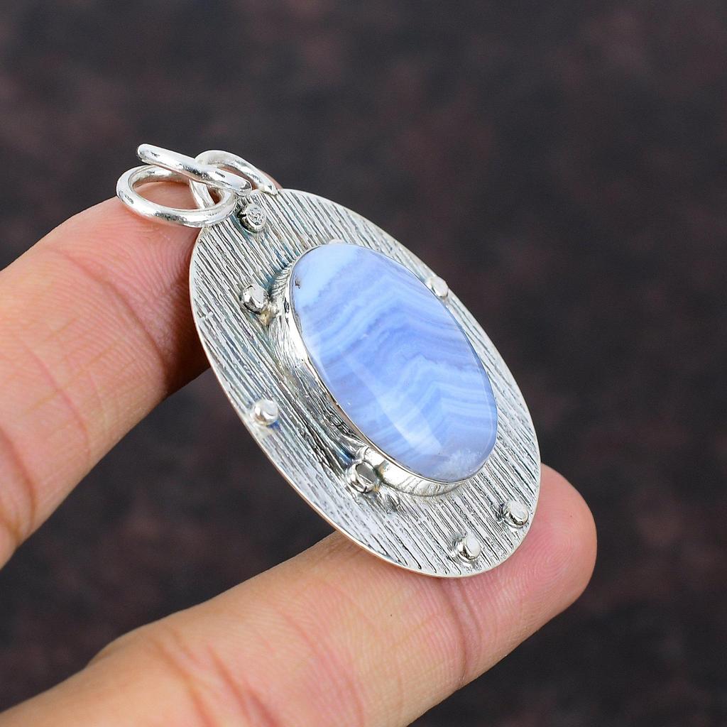 Синий Кружевной Агат Кулон Дизайнерские Ювелирные Изделия Ручной Работы Стерлингового Серебра 925 Кулон Оригинальный Ювелирный Подарок Из Драгоценных Камней Для Женщин Новейший Дизайн Ювелирных Изделий