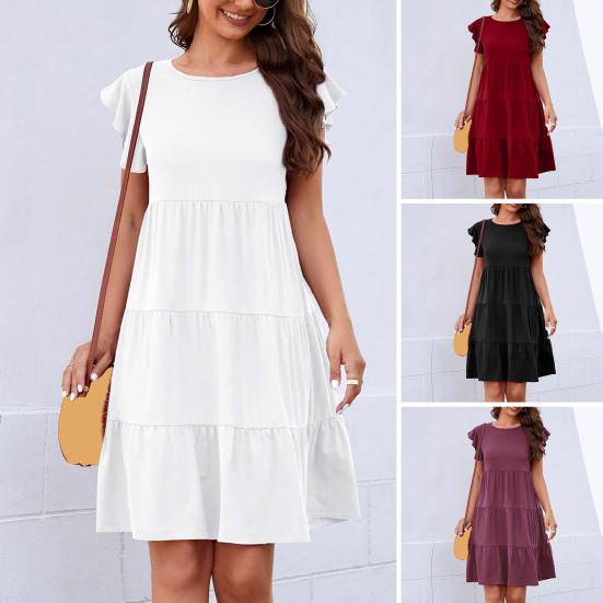 Женские платья Однотонные платья миди Повседневные свободные платья с круглым вырезом