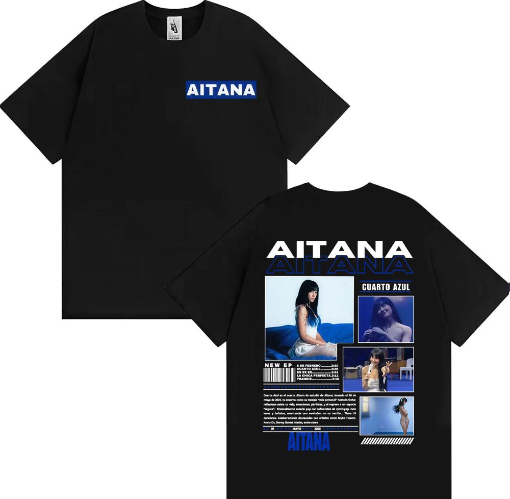 Singer Aitana Cuarto Azul Album Cover Graphic TShirt UNISEX Women Summer Cotton YK Clothing Oversize Round Neck Short Sleeved Tee