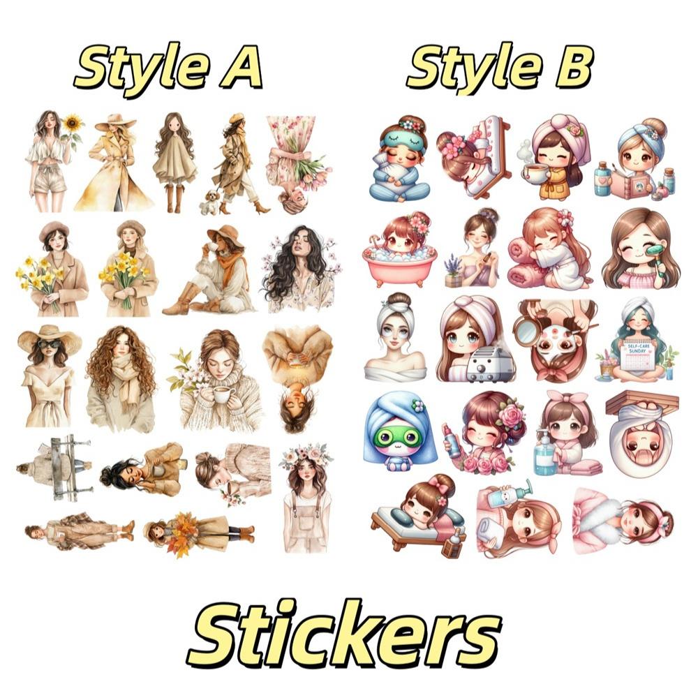 19pcs cute Q-version Kawaii SPA Little Girl Stickers Handbill DIY Album Ins Style Decoration Material Small Pattern journaling