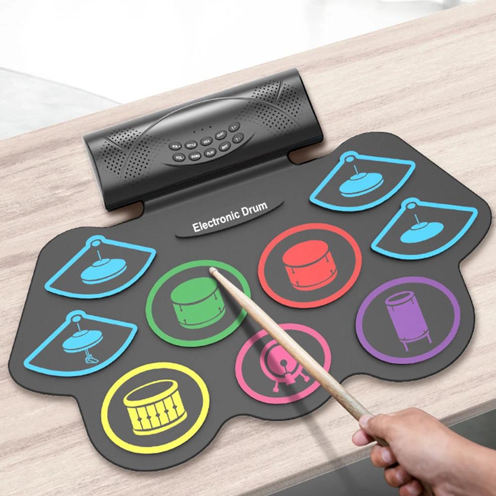 Electronic Drum Set with Drum Sticks and Pedals Portable Practice Drum Pad Kit BT Electric Drum Set for Kids Boy Birthday Gifts