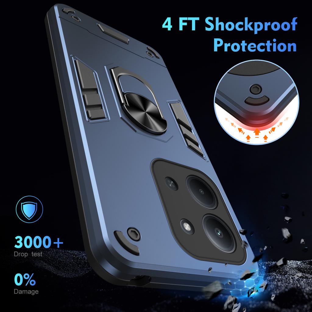 Для Xiaomi Redmi 15C 4G (Глобальный) (171 мм)/Poco C85 4G (171 мм) Чехол ПК+ТПУ Drop Defend для телефона с кольцом-подставкой