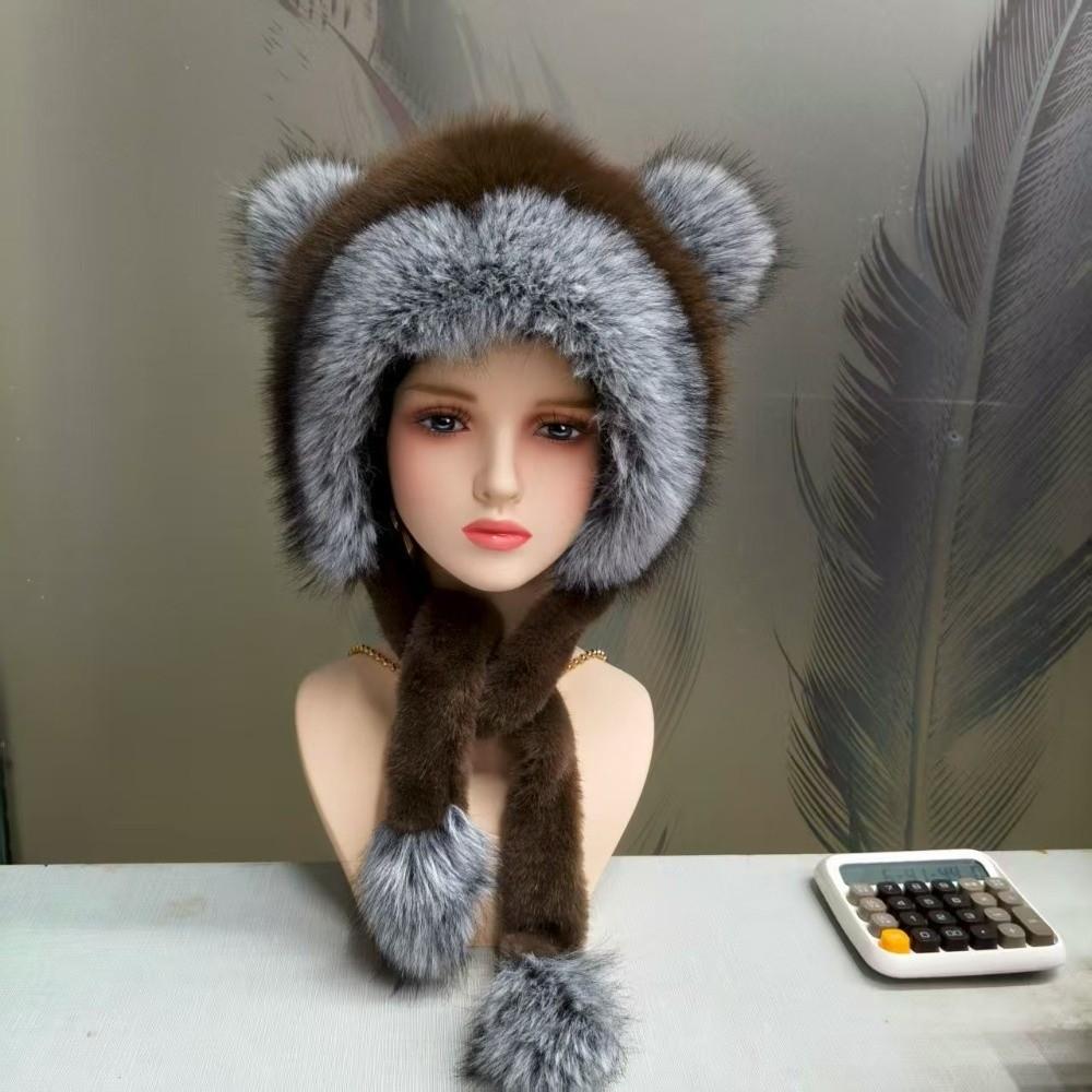 Large Head Circumference 63cm Winter Ear Flap Hat Women Bear Ear Hat  Winter Season
