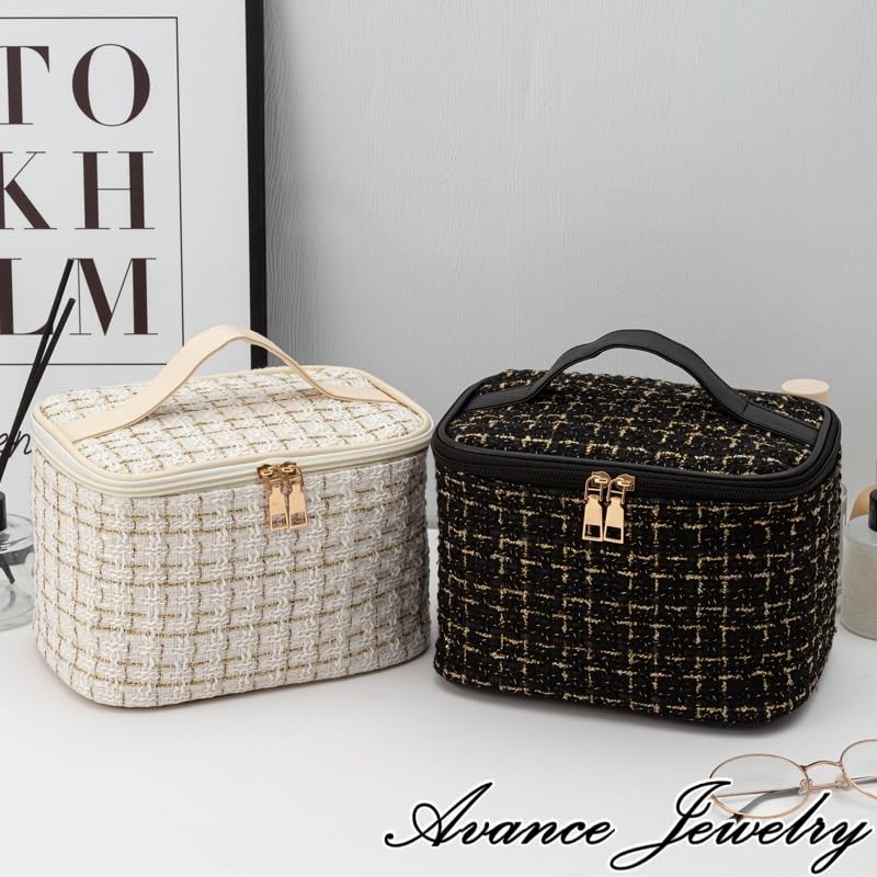 AVANCE Makeup Cosmetic Storage Popular Stylish Travel Cosmetic Black and White Pouch, Bag, Bag, Handbag, Storage, (Black)