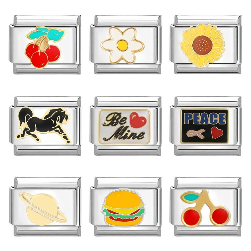 Модный бургер подсолнух ракетное сердце итальянские очаровательные звенья квадратные бусины подходят для 9 мм итальянского браслета из нержавеющей стали DIY изготовление подарков