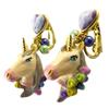 [P1992] - Handmade Clip-on Earrings 'Monde Merveilleux' (Unicorn) Pastel Multicolored - 35x20 Mm