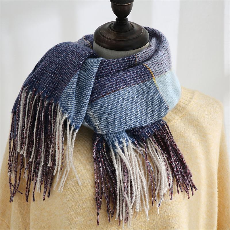 Scarf Women's Imitation Cashmere Scarf Warm Printed Plaid Scarf with Tassel Square Scarf for Women