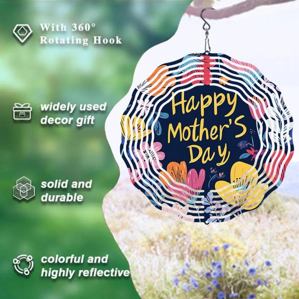 Metal Art Windmill Outdoor Garden Decor Floral Wind Spinner Mother Day Gift for Home Yard Patio Dynamic 2D Wind Chime Decoration
