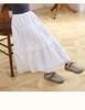 Длинная юбка-торт с кружевом для девочек с высокой талией - Белая Весна/Осень 2025
