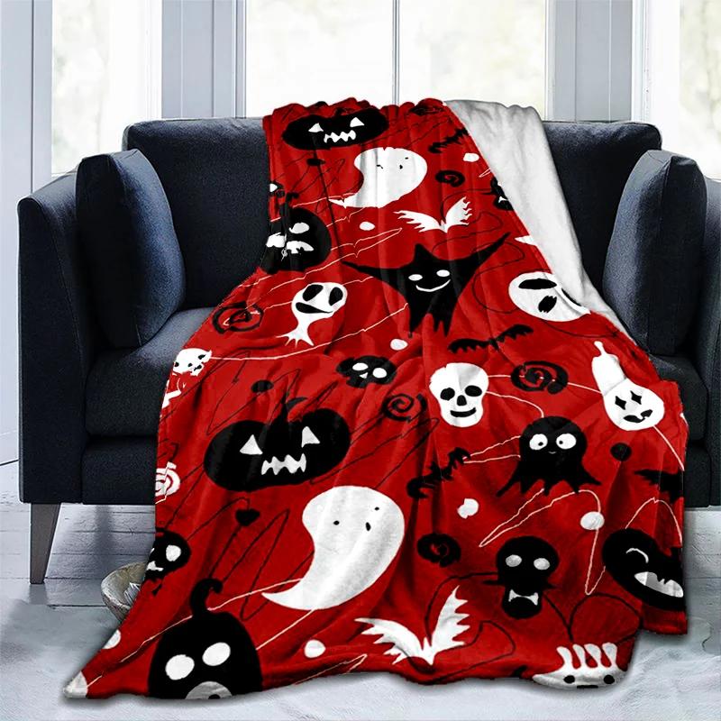 Halloween Pumpkin&horror Ghost Printed Blanket, Fashionable Warm Flannel Blanket, Sofa Bed Cover Blanket, Halloween Gift