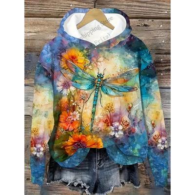 Женские худи Стрекоза Цветочный 3D принт Худи Женская мода Оверсайз Худи Толстовка Женская Толстовка с длинным рукавом Худи Осень