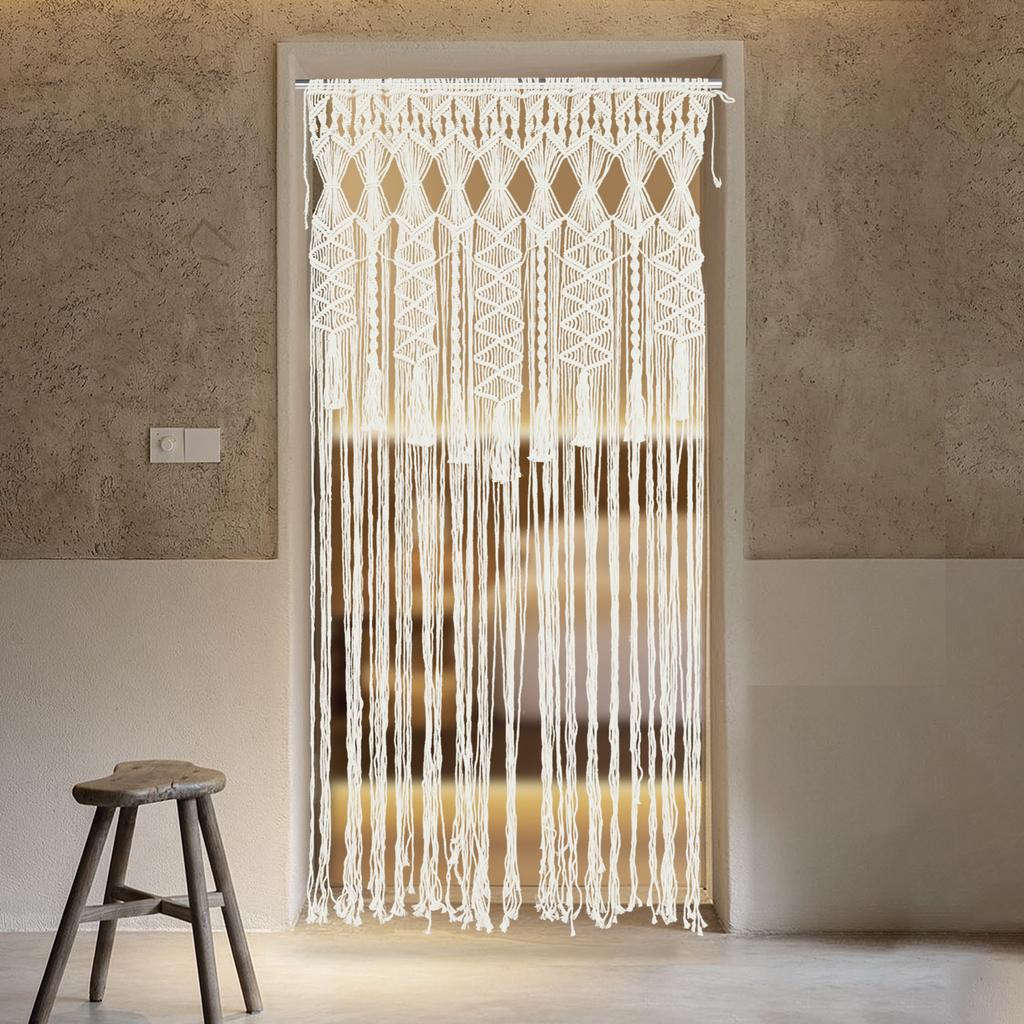 Bymaocar Бежевый Полиэстер Хлопок Макраме Настенное Панно 70,86*35,43 Дюйма Винтажный Стиль Ручное Ткачество Гобелен Бохо Шик Искусство Домашний Декор