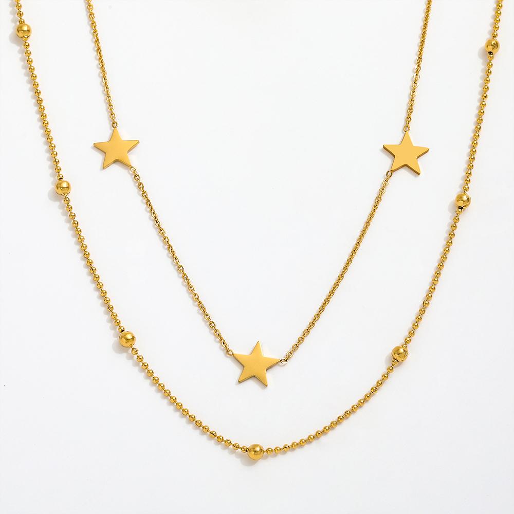 Fenny Non Tarnish Fashion Elegant Double-layer Pentastar Necklace Statement for Sweater Chain Stainless Steel Jewelry