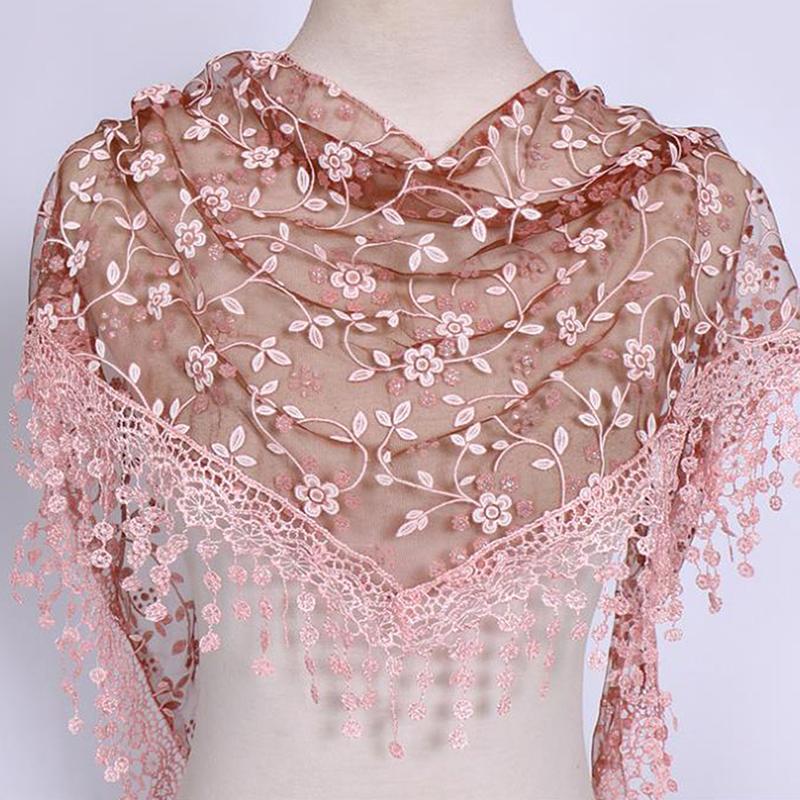 1Pc Women Triangle Wrap Lady Shawl Flower Lace Scarf Shawls