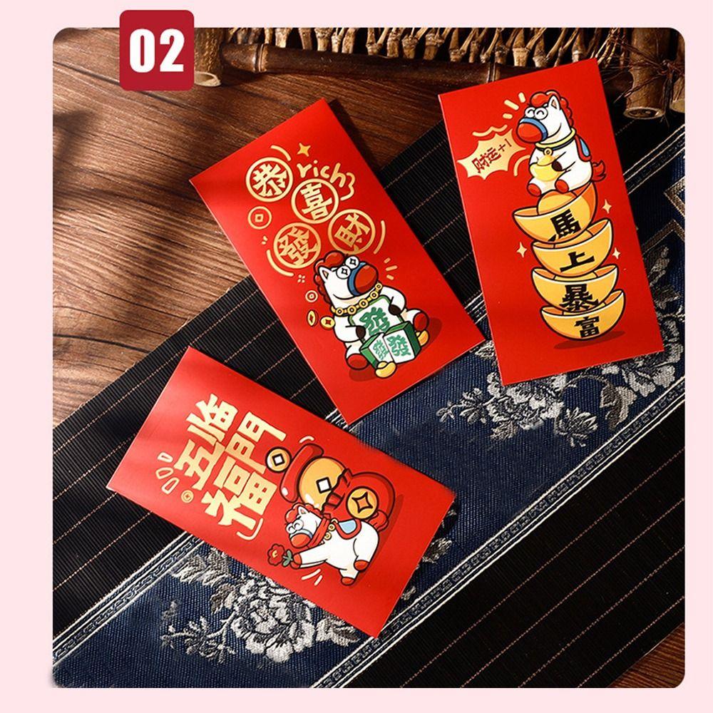 6Pcs/Set Paper Craft 2026 Horse Year Red Envelope Cartoon 2026 Horse Year Red Pocket Lunar New Year