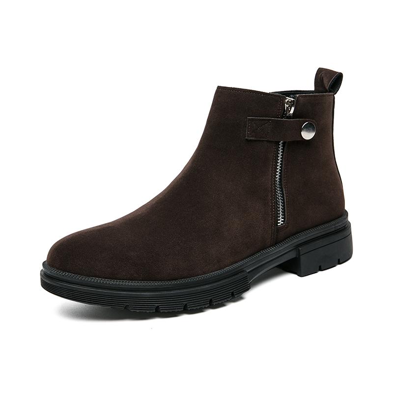 Ботинки Челси из коровьей замши, мужские ботильоны, модные трендовые мужские деловые ноские туфли без застежек, увеличивающие рост, подошва с боковой молнией