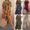 Women's Short-sleeved Round Neck Casual Loose Printed Long Dress