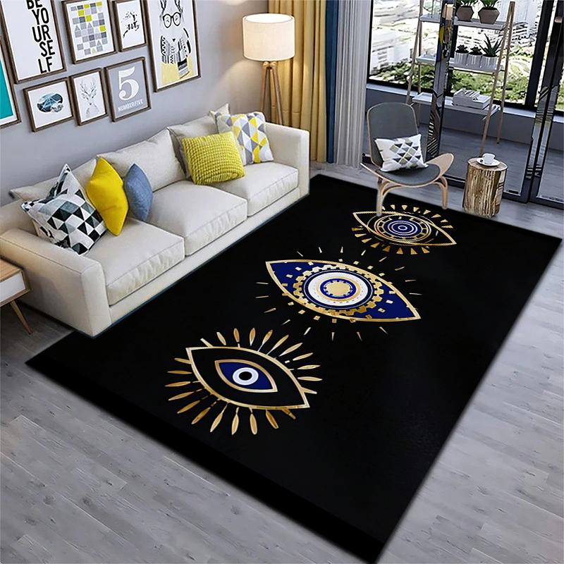 Blue Mystic Hamsa Hand Celestial Symbols Carpet Printing Home Decor Room Art Dormitory Decoration