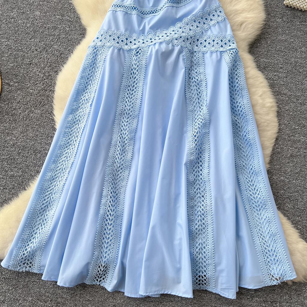 Летние женские элегантные без рукавов ажурные вышитые кружевные пэчворк длинные макси тонкие вечерние платья