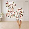 Women Plus Size Round Neck Short Sleeve Christmas Printed Pajamas Set Flared Top Capri Pants