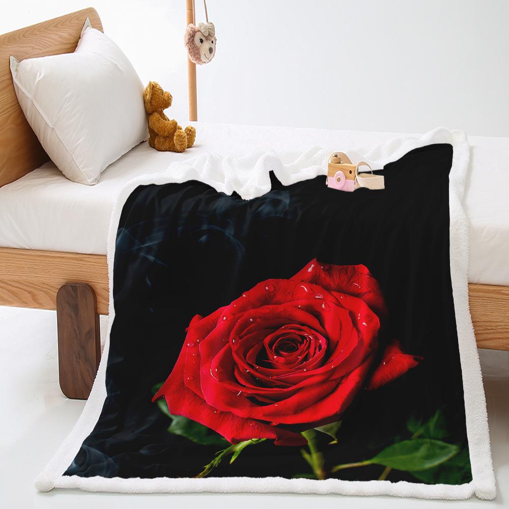 Valentine's Day Rose 2D Digital Printing Thickened Lamb Fleece Crystal Fleece Blanket One Piece Blanket