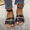 2024 Лето Новые женские туфли Плоские сандалии Мода Открытый носок Однотонный шрифт Повседневный Удобный Большой размер 42