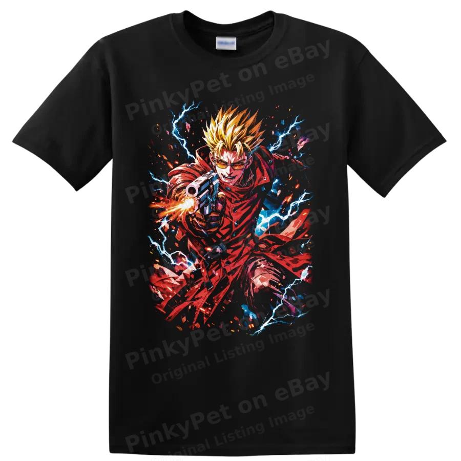Vash the Stampede Trigun Anime T Shirt Red Coat Lightning Graphic Gunfire Tee