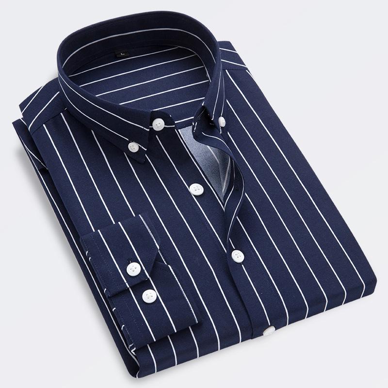 Foreign Trade Autumn New Men'S Plus Size Striped Long-Sleeve Shirt, Fashionable Youth Slim-Fit Shirt