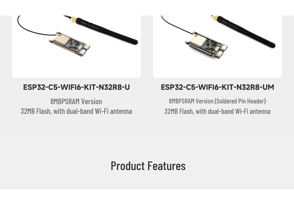 ESP32-C5 Wi-Fi 6 Двухдиапазонная плата разработки, 240 МГц RISC-V Процессор, Мультипротокольная.