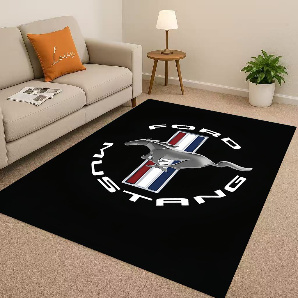 3D Mustang Racing Car Logo Moto Living Room Non-Slip Area Rug Carpet for Bedroom Playroom Sofa,Easy Clean Home Decor Doormat