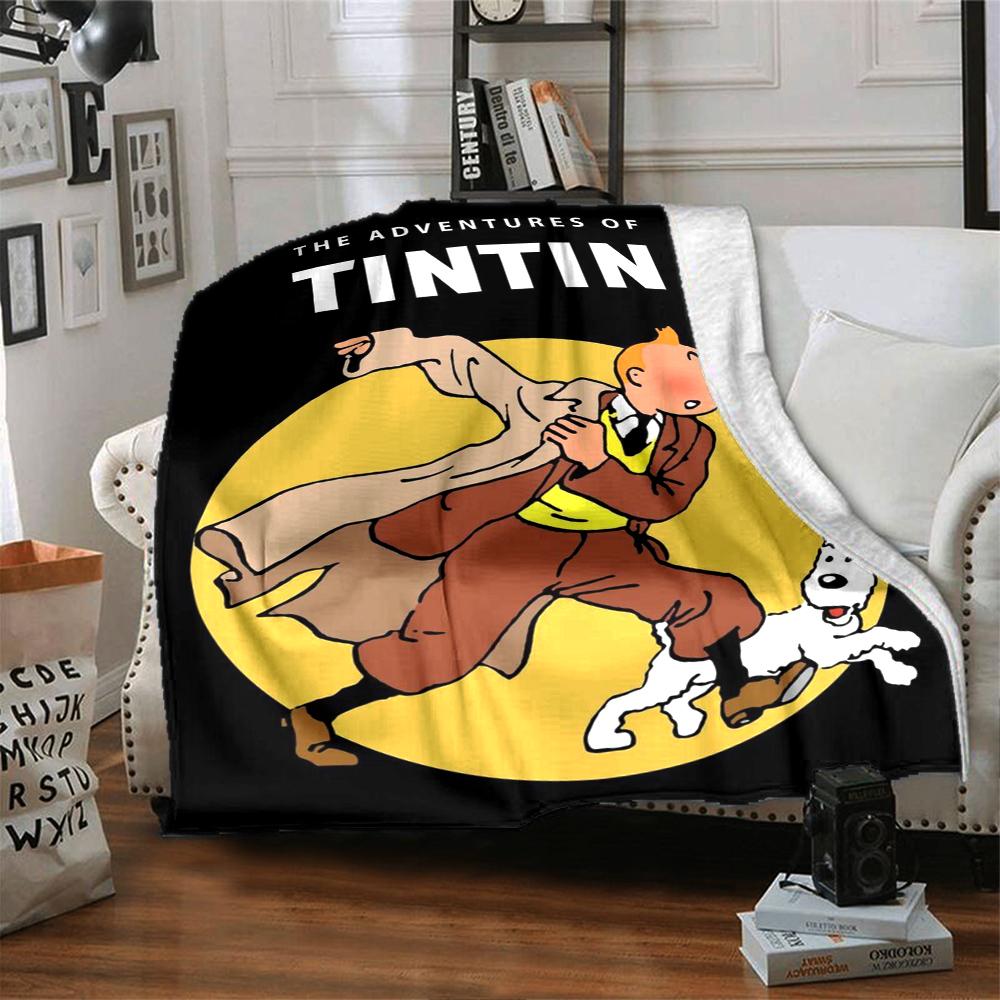 The Adventures of Tintin Theme Printed Blanket - Perfect for Couch, Bed, Travel & Outdoor Use | Machine Washable, Cozy & Durable.