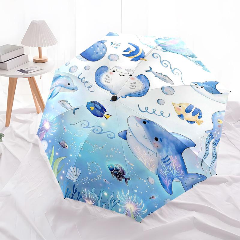 1PC Ocean Sea Creatures Umbrella-8-Rib Reinforced, Automatic Open, Lightweight & Durable, Fashion Accessory for Outdoor, Beach L0329