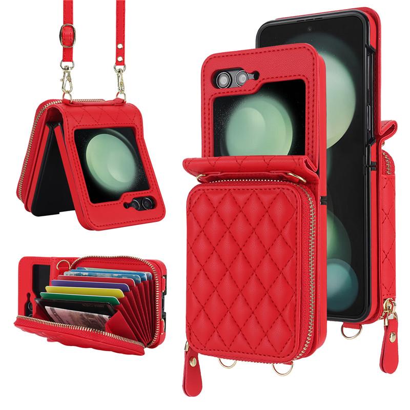 Длинный ремешок через плечо, кожаный кошелек, чехлы для телефонов с картами для Samsung Galzxy Z Flip 5 4 3 Flip5 Flip4 Flip3, чехол с держателем на запястье