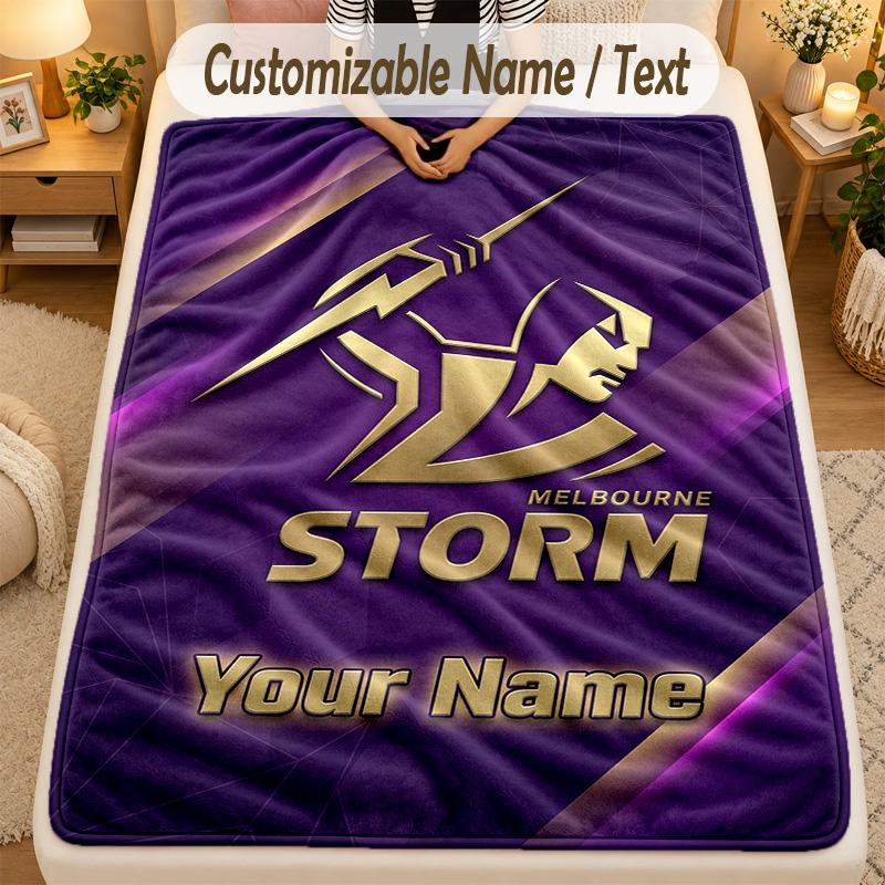 Flannel BlanketMelbourne Storm Custom Name Text Personalized Soft Warm Throw Blanket Home Decor Gift