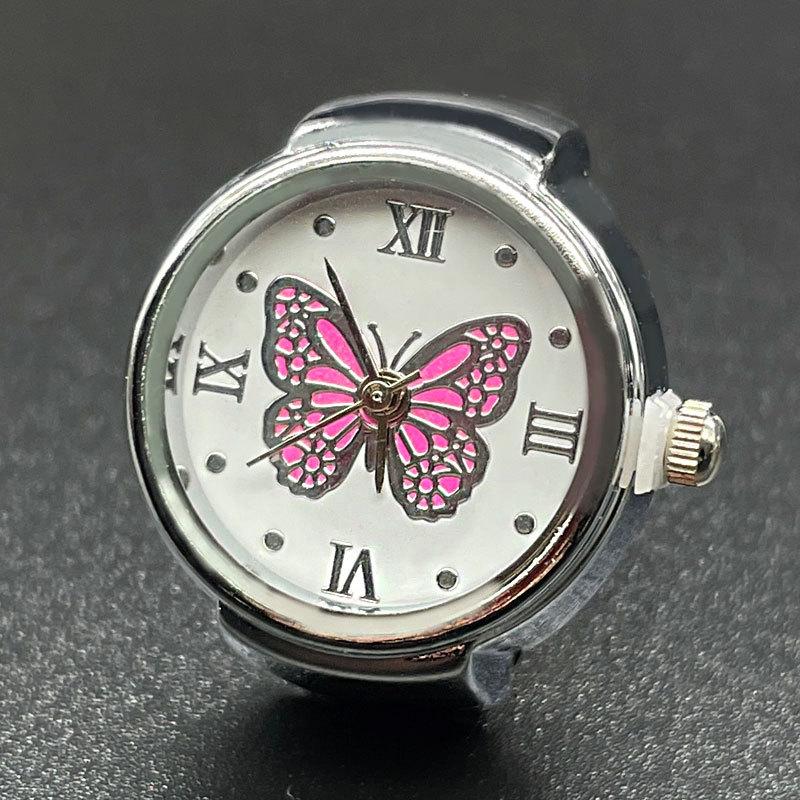 Women Dial Quartz Analog Finger Ring Watch for Butterfly Elastic Gift for Creati