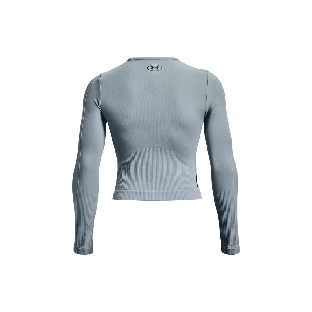 Under Armour Футболка Rush Series Solid Casual с логотипом и длинным рукавом, с круглым вырезом, женские топы, цвет Harbor-Blue 1373930-465