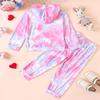 2pcs/Set Tie Dye Hoodie Short Sweatshirt Top + Jogger Pants Set Fashion Girls Outdoor Clothes Party Gift