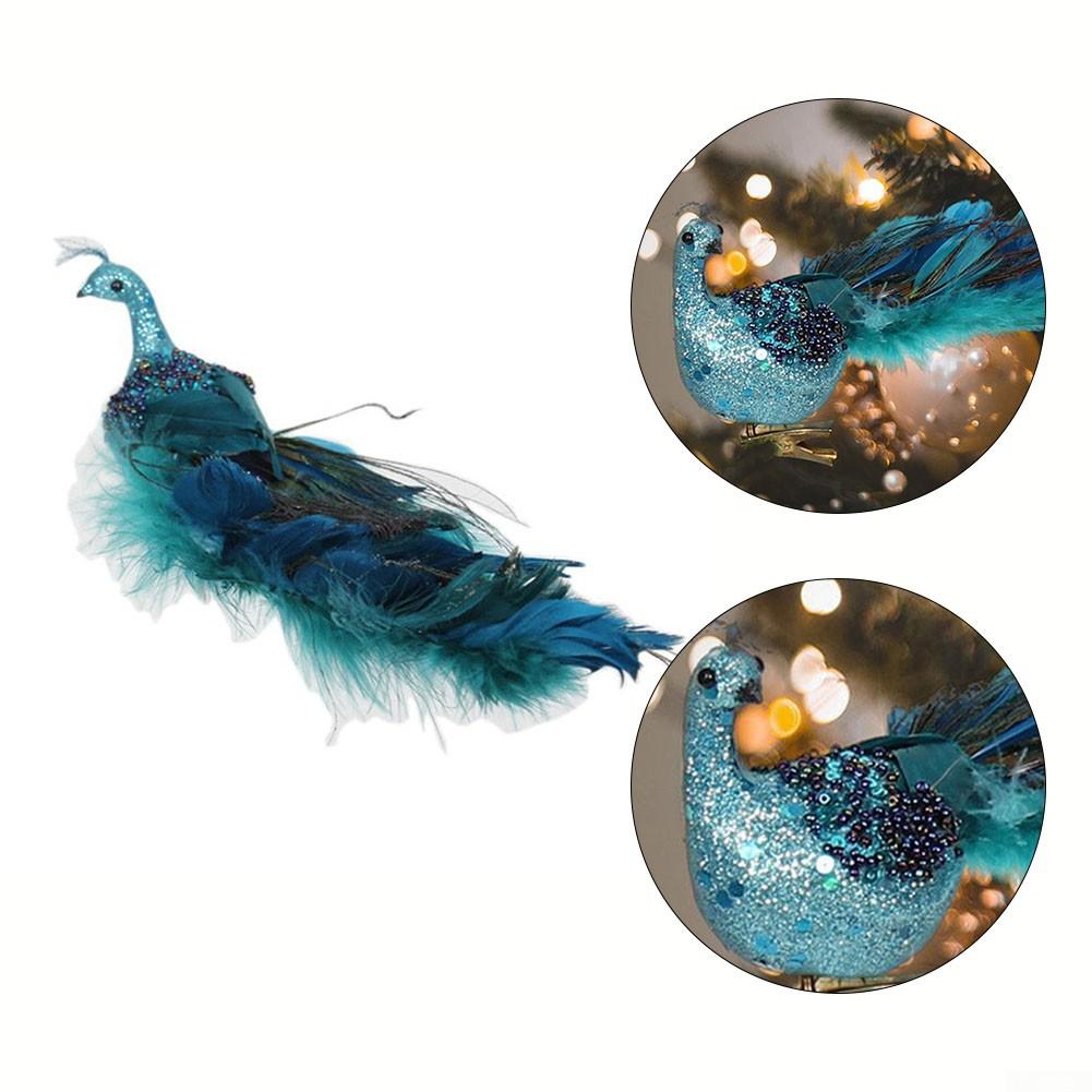 Artificial Blue Peacock Feathered Christmas Tree Decorations Color
