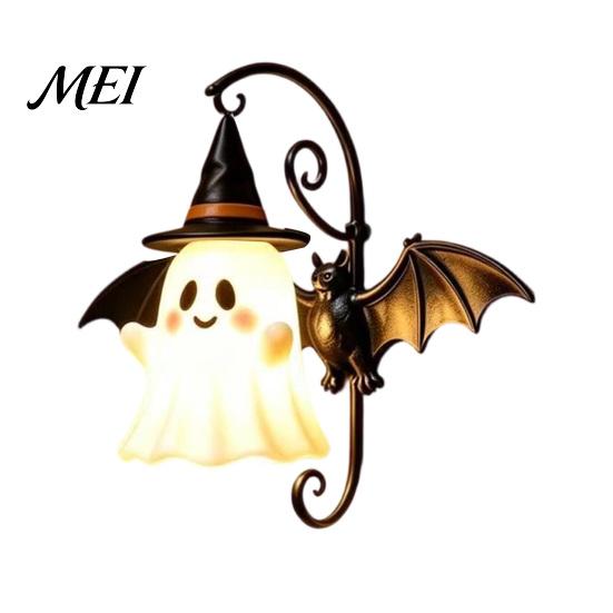 Halloween Home Decor Cute Ghost Wall Light, Wizard Hat Lamp, Decorative Light Mount Lamp for Hallway Entrance Bedroom Warm White Mounted