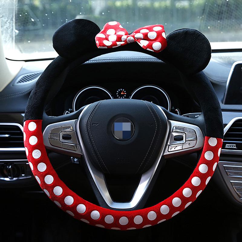 Minnie Mouse Car Steering Wheel Cover Cute Mickey Cartoon Plush Steering Covers Skin-Friendly Creative Car Accessory