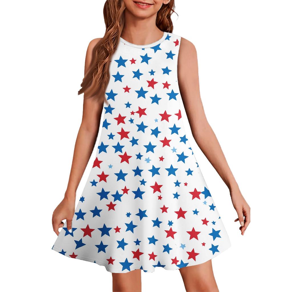 Летнее платье для девочек без рукавов с принтом в цвете, повседневное платье