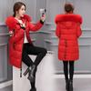 Women Winter Cotton Coat Thickened Padded Stuffed Hooded Mid Length Windproof Warm Zipper Pockets Zip Up Long Sleeve Solid Color Slim Fit Lady