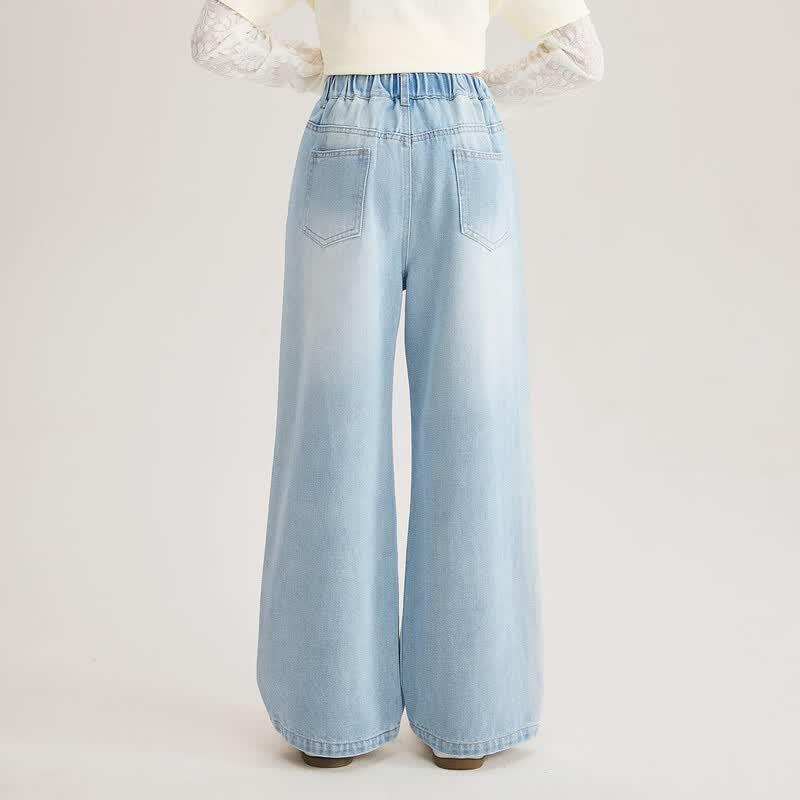Girls' Star Rhinestone Wide-Leg Soft Denim Pants