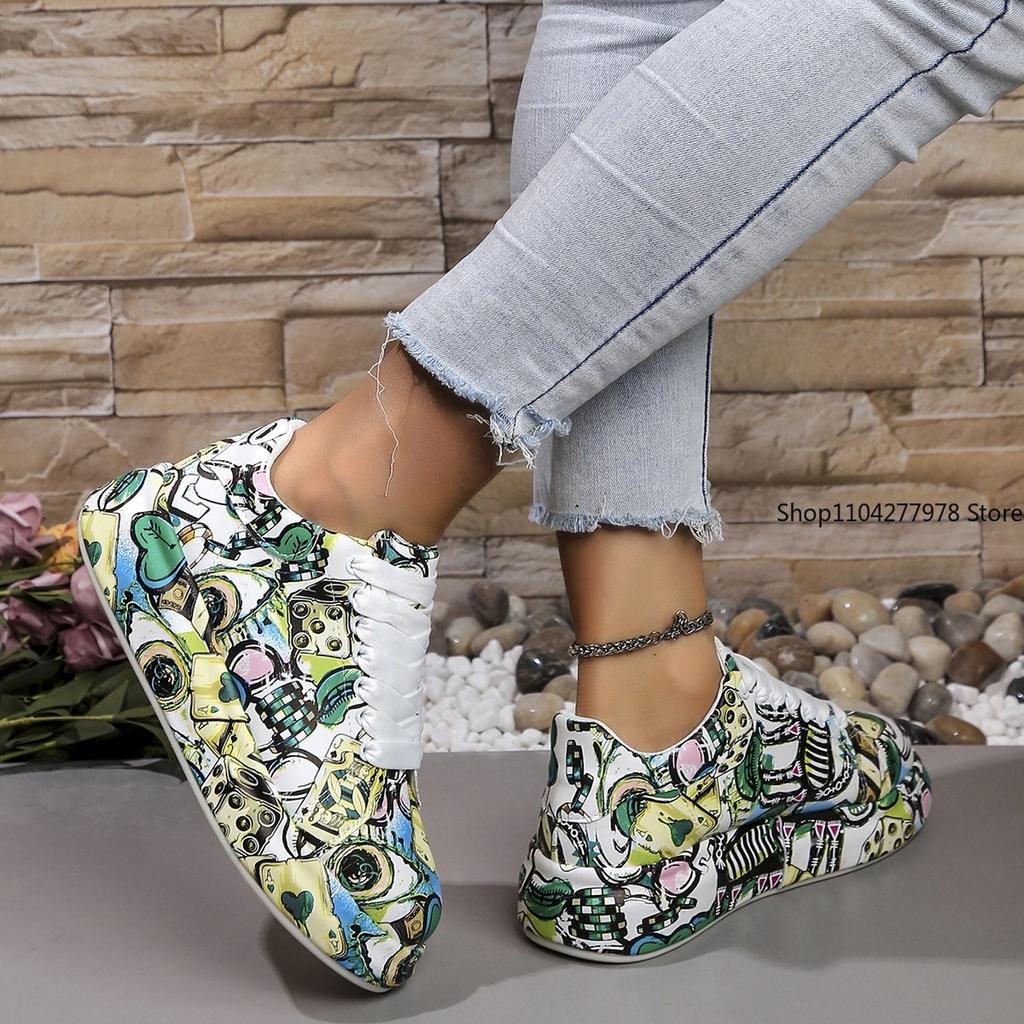 Fashion Plus Size 43 Women Sneakers Thick-soled Shoes Summer Hand-painted Graffiti Shoes Outdoor Casual Women Sneakers Zapatos De Mujer